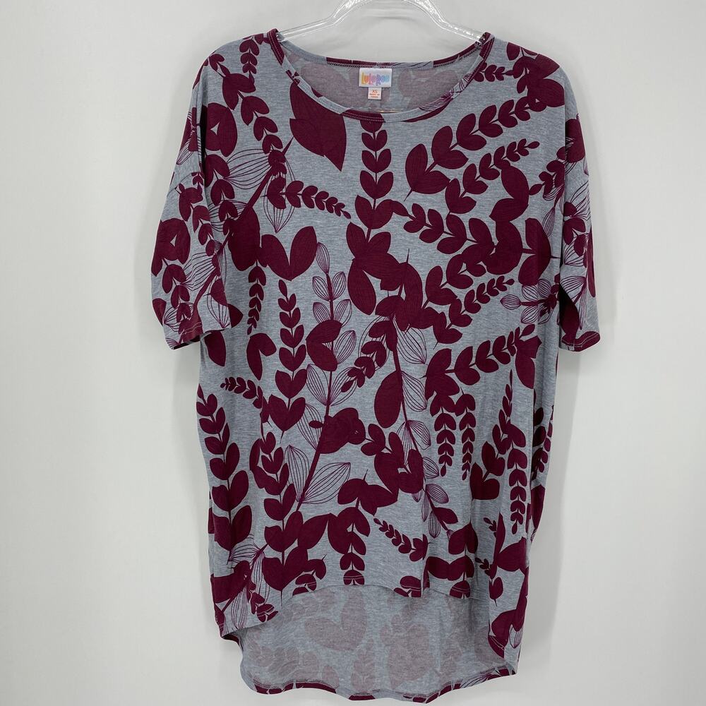 LULAROE Irma Leaf Print Hi-Low Hem Shirt Tunic Womens Size XS Oversized Relaxed